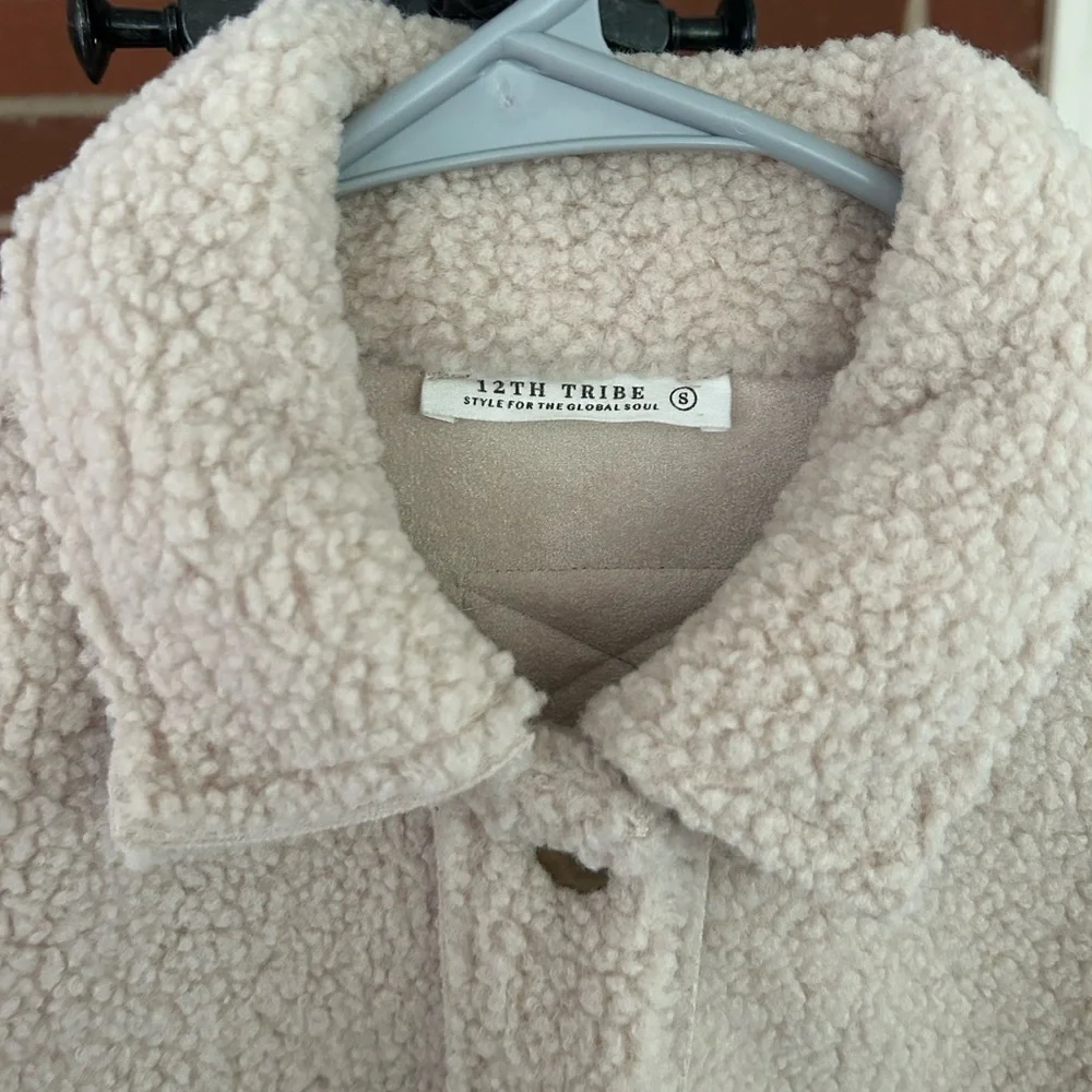 12th Tribe Teddy Sherpa Shacket Jacket Cream Beige Cozy Oversized‎ Small